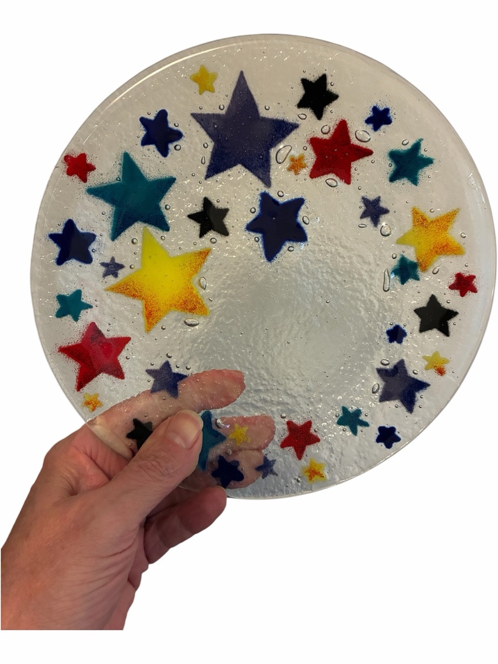 Peggy Karr "Celebration Stars" Fused Glass Plates 8" Set of 4 Vintage